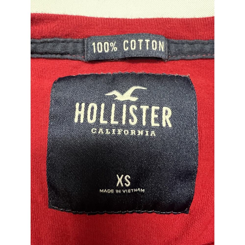Hollister Men's Y2K Red Long Sleeve Puff Logo Cotton Size XL 2000's Seagull - Picture 3 of 7